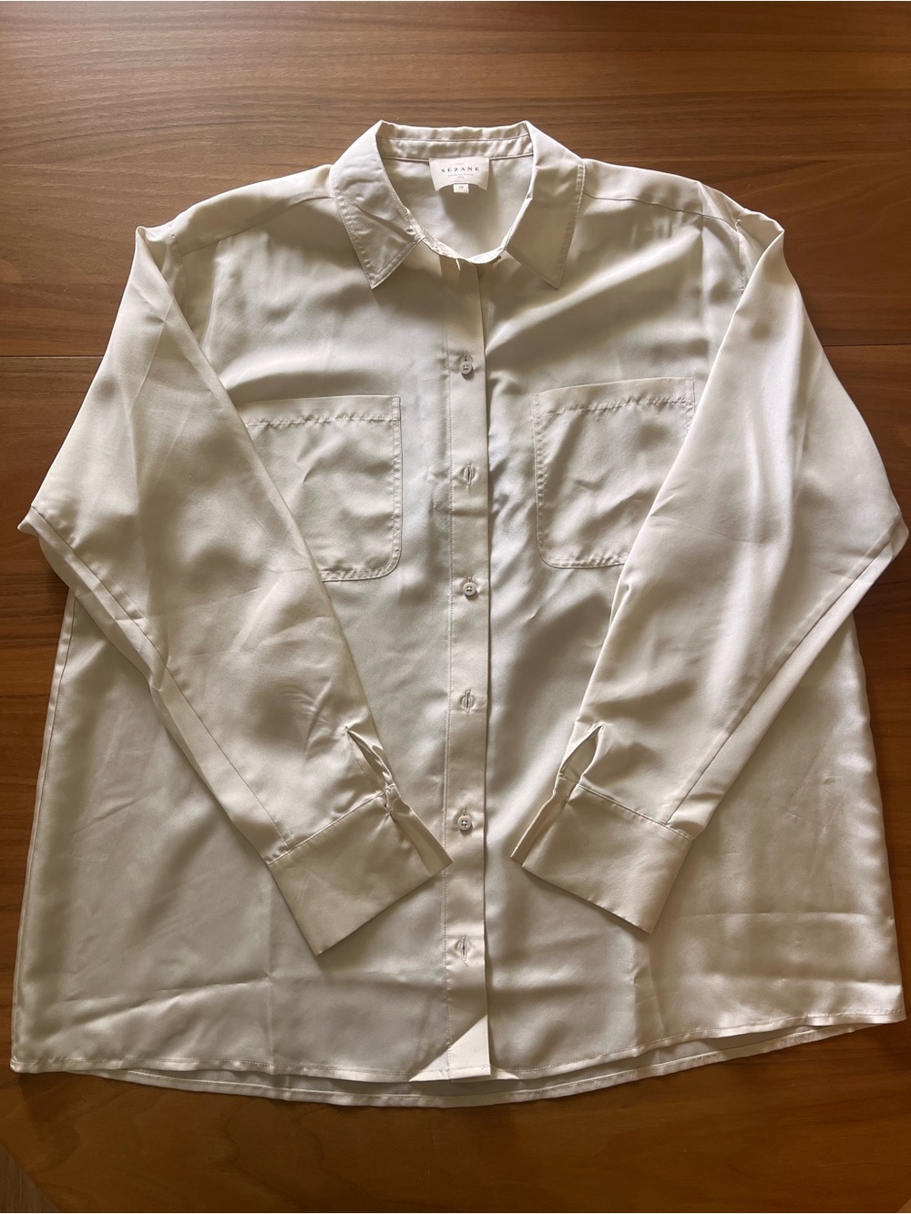 Sezane Cream Button-Down Silk Shirt